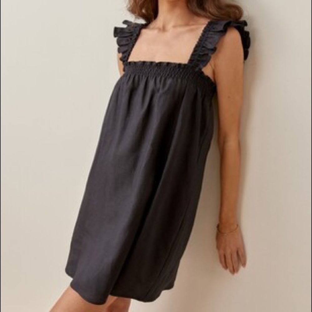Reformation Albany Black Linen Dress